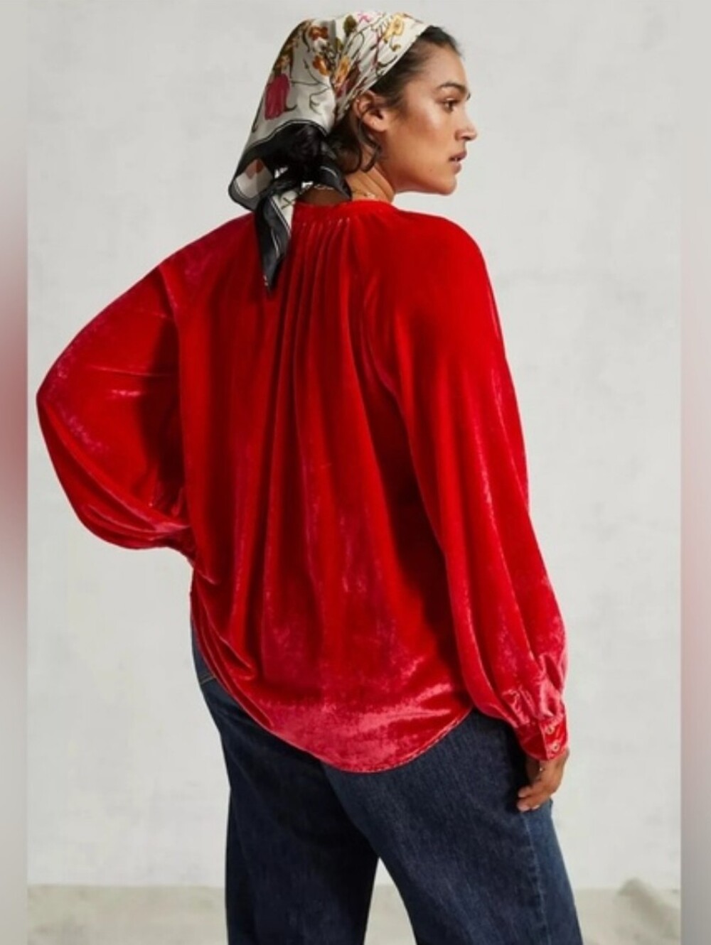 Pilcro Red Velvet Button-Down Shirt Holiday Parth Whimsigoth Going Out Size Lg. - Picture 2 of 15